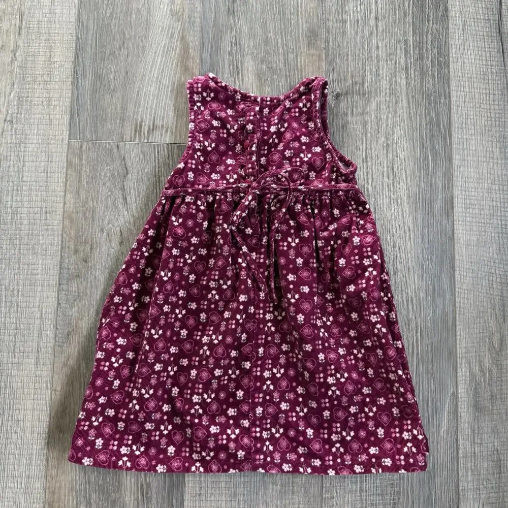 Vtg 90s Floral Heart Bows Jumper Dress Toddler Purple Size 4T Corduroy Flowers